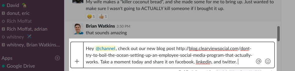 Example message in slack
