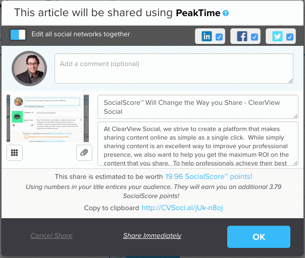 The article will be shared using PeakTime example
